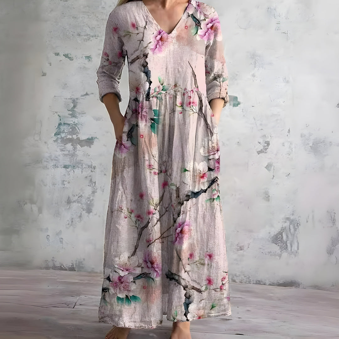 Elegant Summer Maxi Dress | Women's Dress with V-Neck & Floral Print for Effortless Style 3
