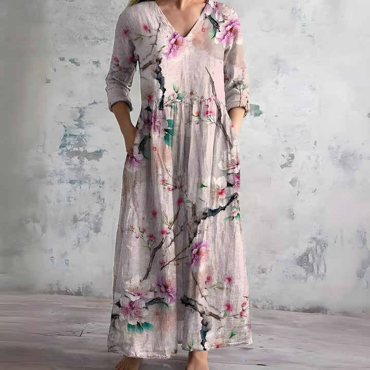 Elegant Summer Maxi Dress | Women's Dress with V-Neck & Floral Print for Effortless Style 3