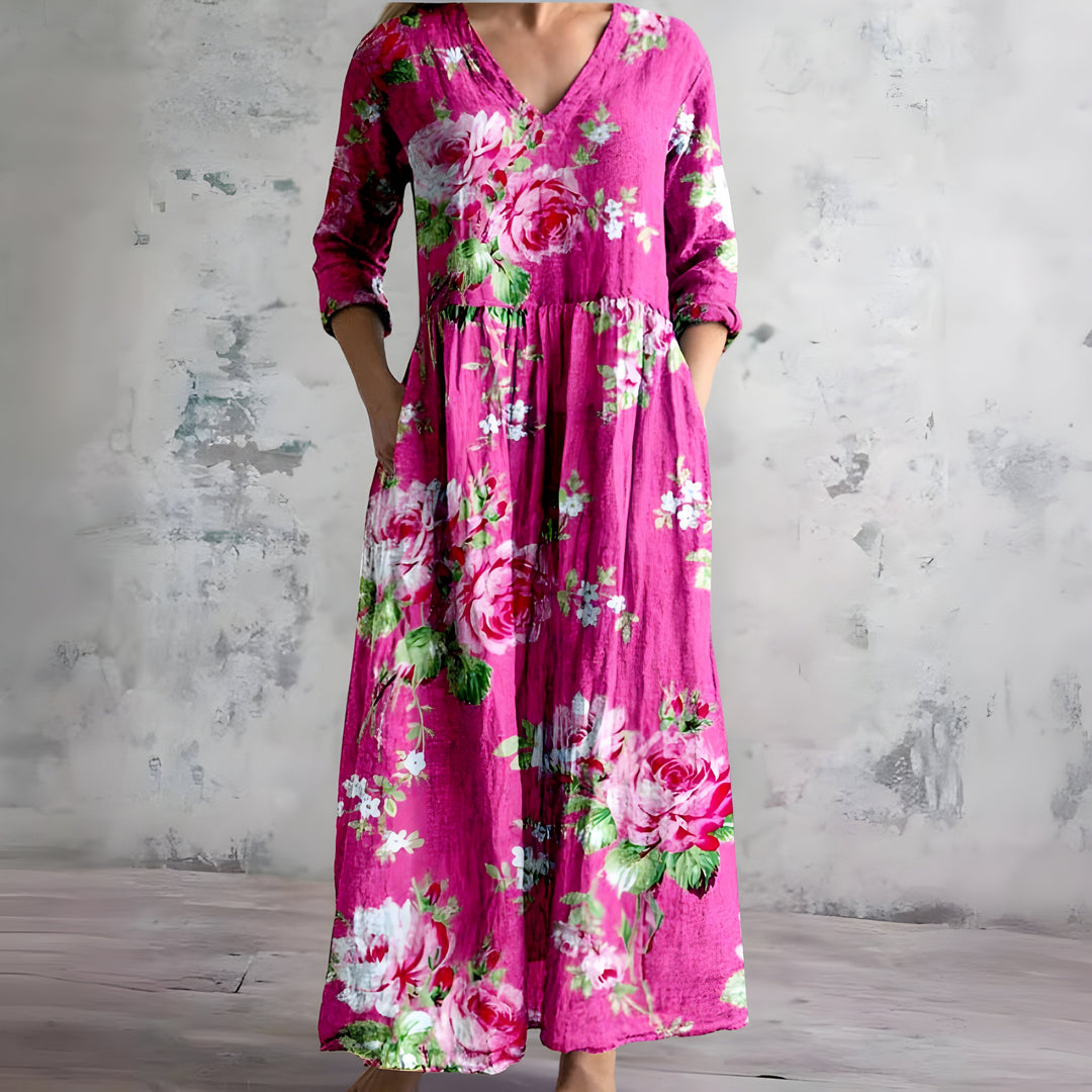 Elegant Summer Maxi Dress | Women's Dress with V-Neck & Floral Print for Effortless Style 4