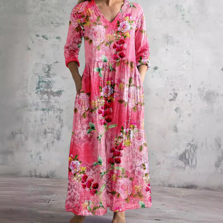 Elegant Summer Maxi Dress | Women's Dress with V-Neck & Floral Print for Effortless Style 5