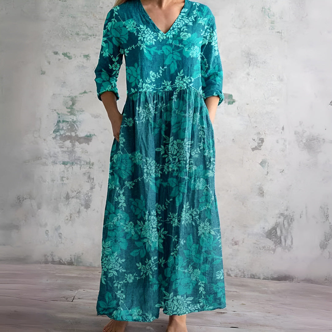 Elegant Summer Maxi Dress | Women's Dress with V-Neck & Floral Print for Effortless Style 6