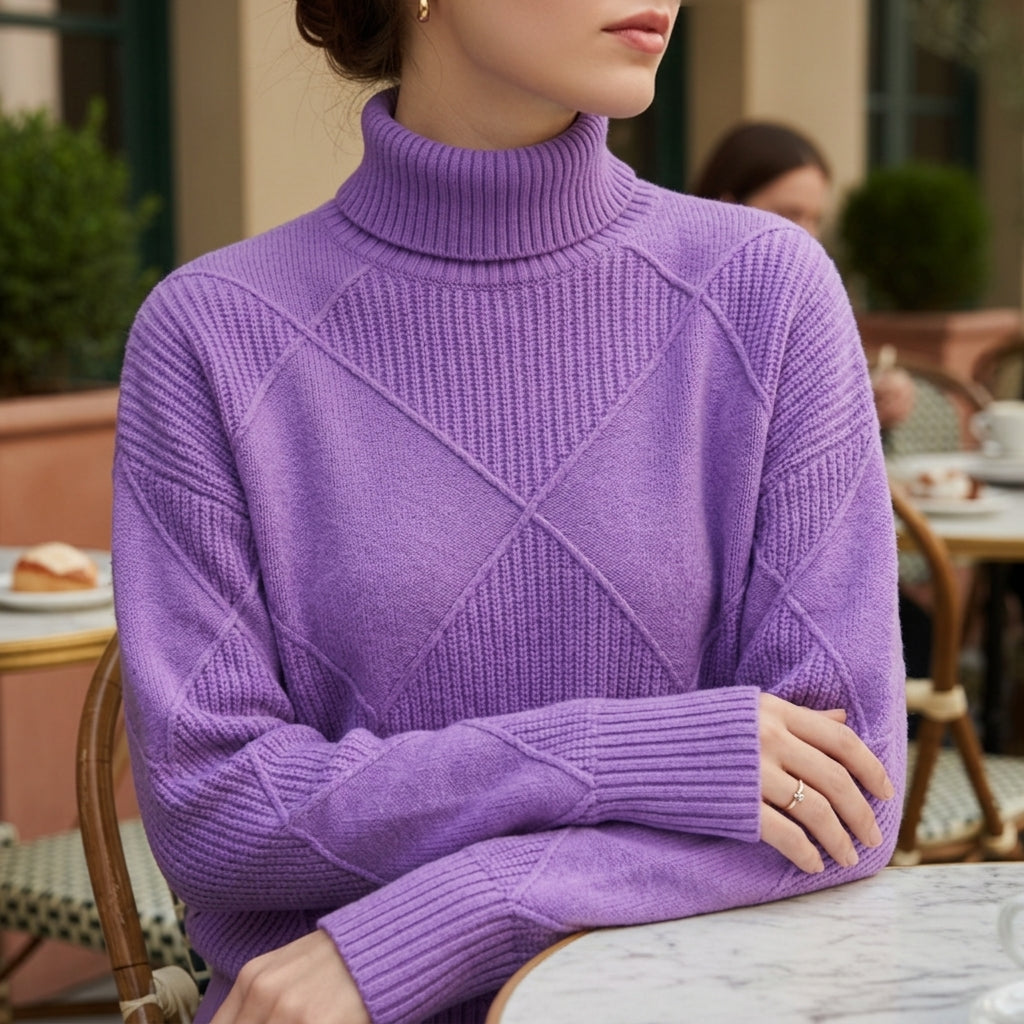 Elegant Turtleneck Sweater | Geometric Pattern Cotton Blend for Comfortable Versatility 1