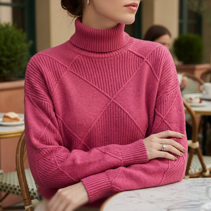Elegant Turtleneck Sweater | Geometric Pattern Cotton Blend for Comfortable Versatility 2