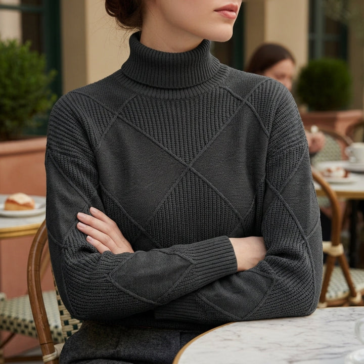 Elegant Turtleneck Sweater | Geometric Pattern Cotton Blend for Comfortable Versatility 3