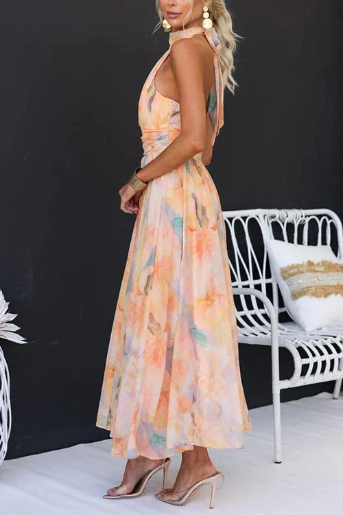 Elegant Watercolour | Floral Maxi Dress with Halter Neck Design | Flowy Style for Effortless Summer Elegance 4