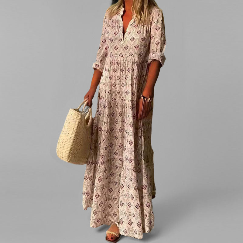 Floral Maxi Dress | Women's Summer Dress with V-Neck & 3/4 Sleeves | Effortless Style for Warm Weather 0