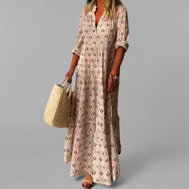 Floral Maxi Dress | Women's Summer Dress with V-Neck & 3/4 Sleeves | Effortless Style for Warm Weather 0