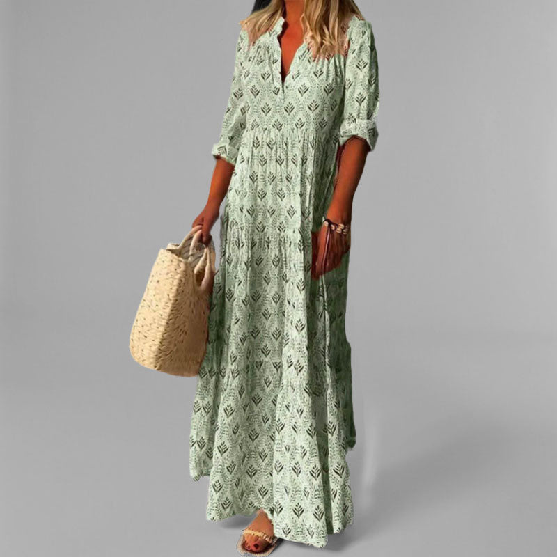 Floral Maxi Dress | Women's Summer Dress with V-Neck & 3/4 Sleeves | Effortless Style for Warm Weather 1
