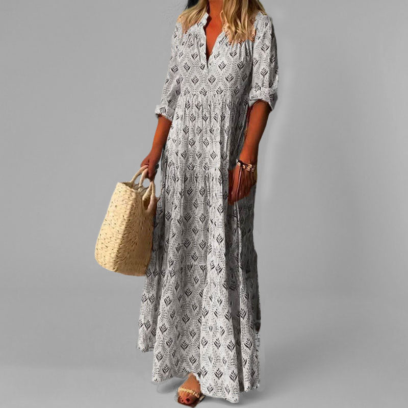 Floral Maxi Dress | Women's Summer Dress with V-Neck & 3/4 Sleeves | Effortless Style for Warm Weather 2