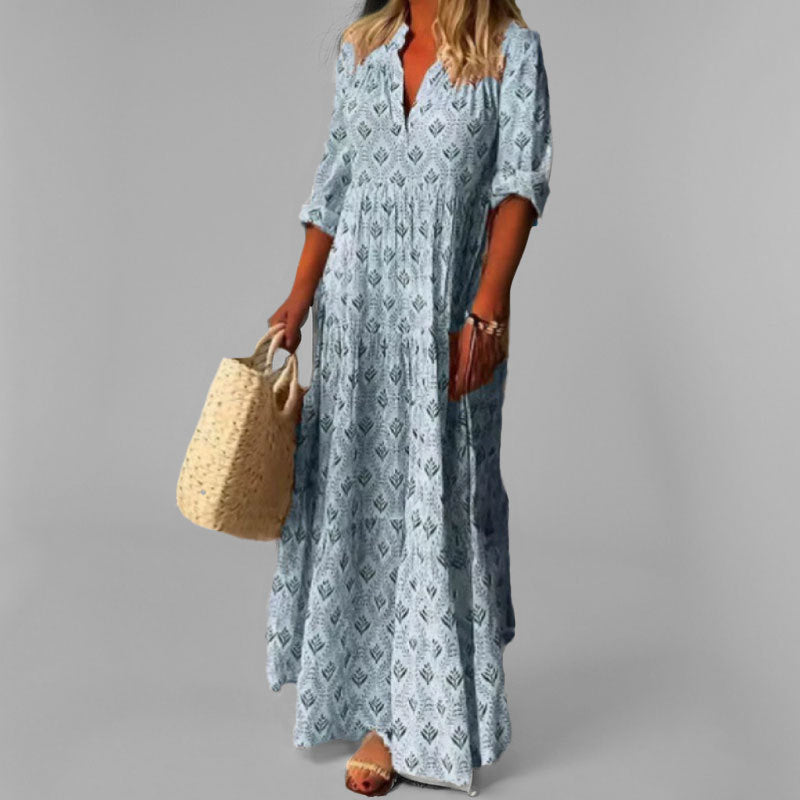 Floral Maxi Dress | Women's Summer Dress with V-Neck & 3/4 Sleeves | Effortless Style for Warm Weather 3