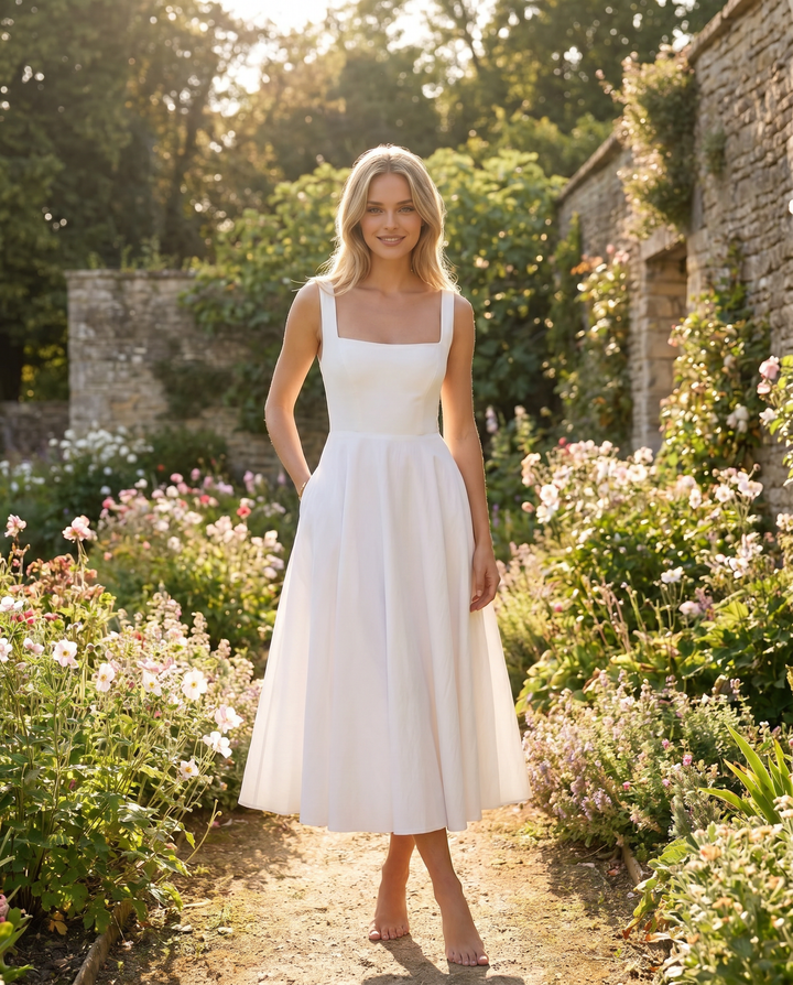 Ivory Aura | Midi Dress with Sculptural Design & Hidden Pockets | Elegant Style for Women’s Versatile Occasions 1