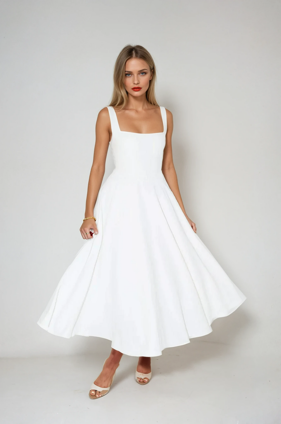 Ivory Aura | Midi Dress with Sculptural Design & Hidden Pockets | Elegant Style for Women’s Versatile Occasions 2
