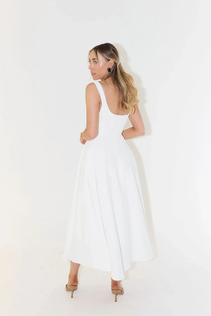 Ivory Aura | Midi Dress with Sculptural Design & Hidden Pockets | Elegant Style for Women’s Versatile Occasions 3