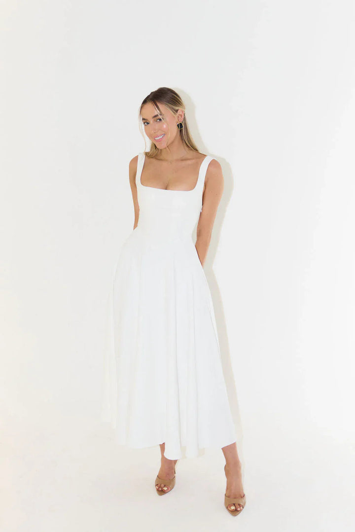 Ivory Aura | Midi Dress with Sculptural Design & Hidden Pockets | Elegant Style for Women’s Versatile Occasions 4