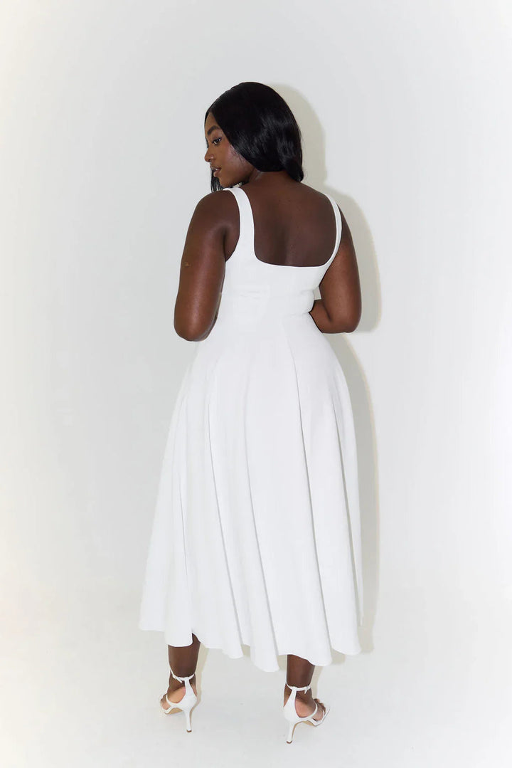 Ivory Aura | Midi Dress with Sculptural Design & Hidden Pockets | Elegant Style for Women’s Versatile Occasions 6