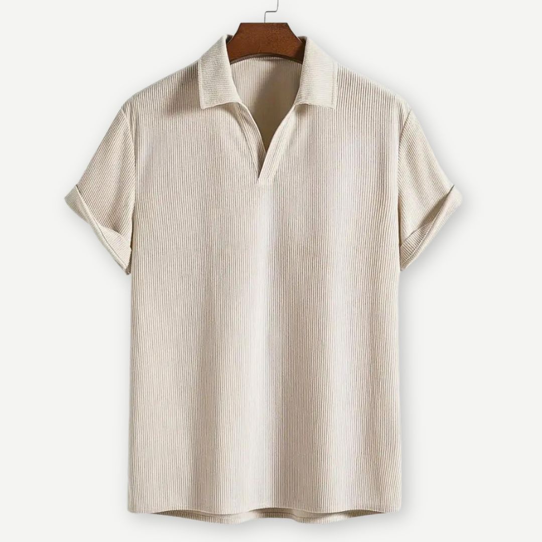 Stylish Ribbed Johnny Collar Polo Shirt with Soft Fabric for All-Day Comfort 0