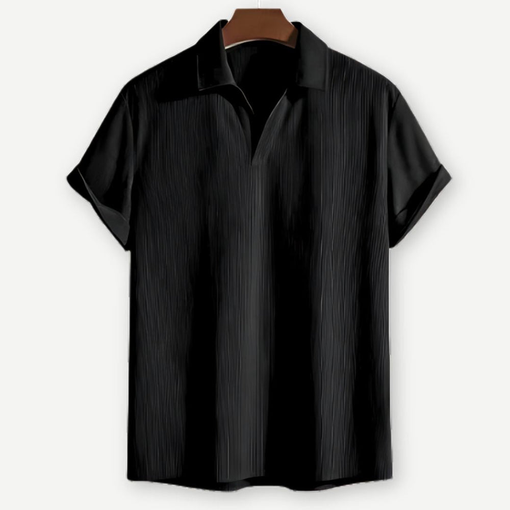 Stylish Ribbed Johnny Collar Polo Shirt with Soft Fabric for All-Day Comfort 1