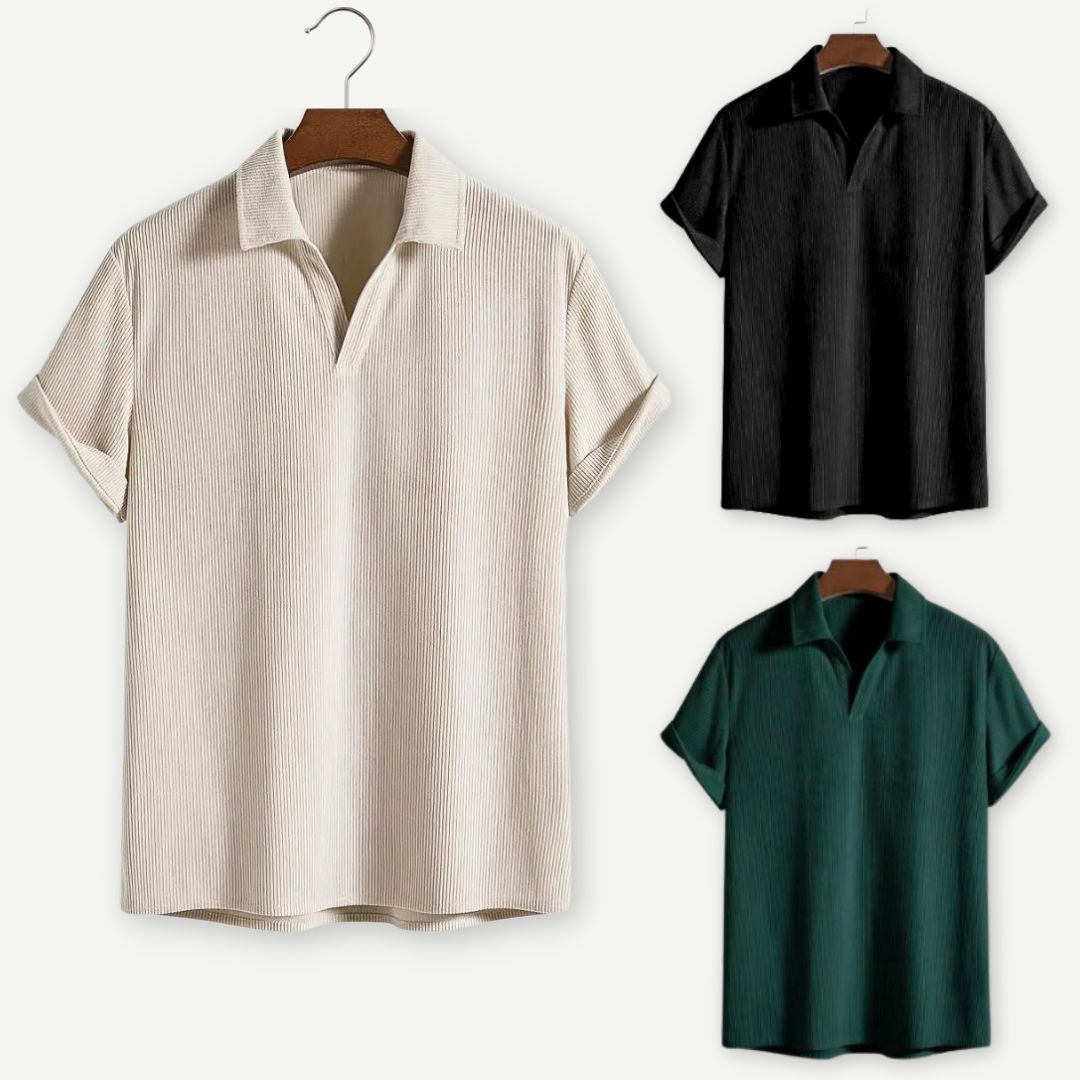 Stylish Ribbed Johnny Collar Polo Shirt with Soft Fabric for All-Day Comfort 5