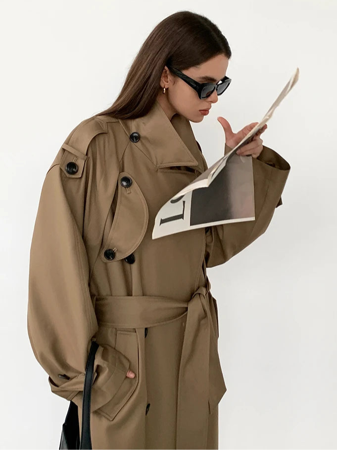 Stylish Trench Coat Women | Oversized Long Design with Detachable Waist Belt | Versatile Outerwear for All Seasons 1