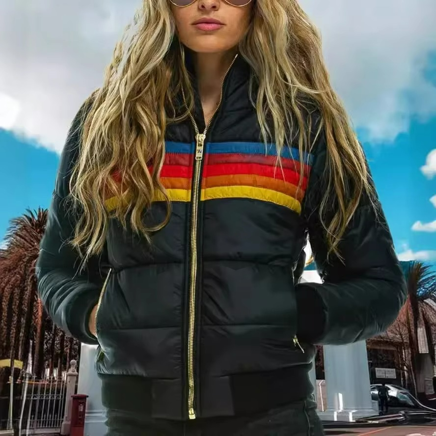 Vintage Style | Women's Puffer Jacket with High Collar & Ribbed Cuffs | Lightweight Insulation for Cold Weather Comfort 4