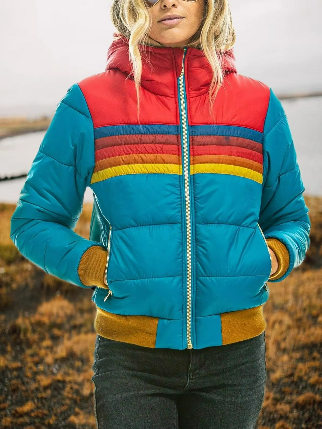 Vintage Style | Women's Puffer Jacket with High Collar & Ribbed Cuffs | Lightweight Insulation for Cold Weather Comfort 5